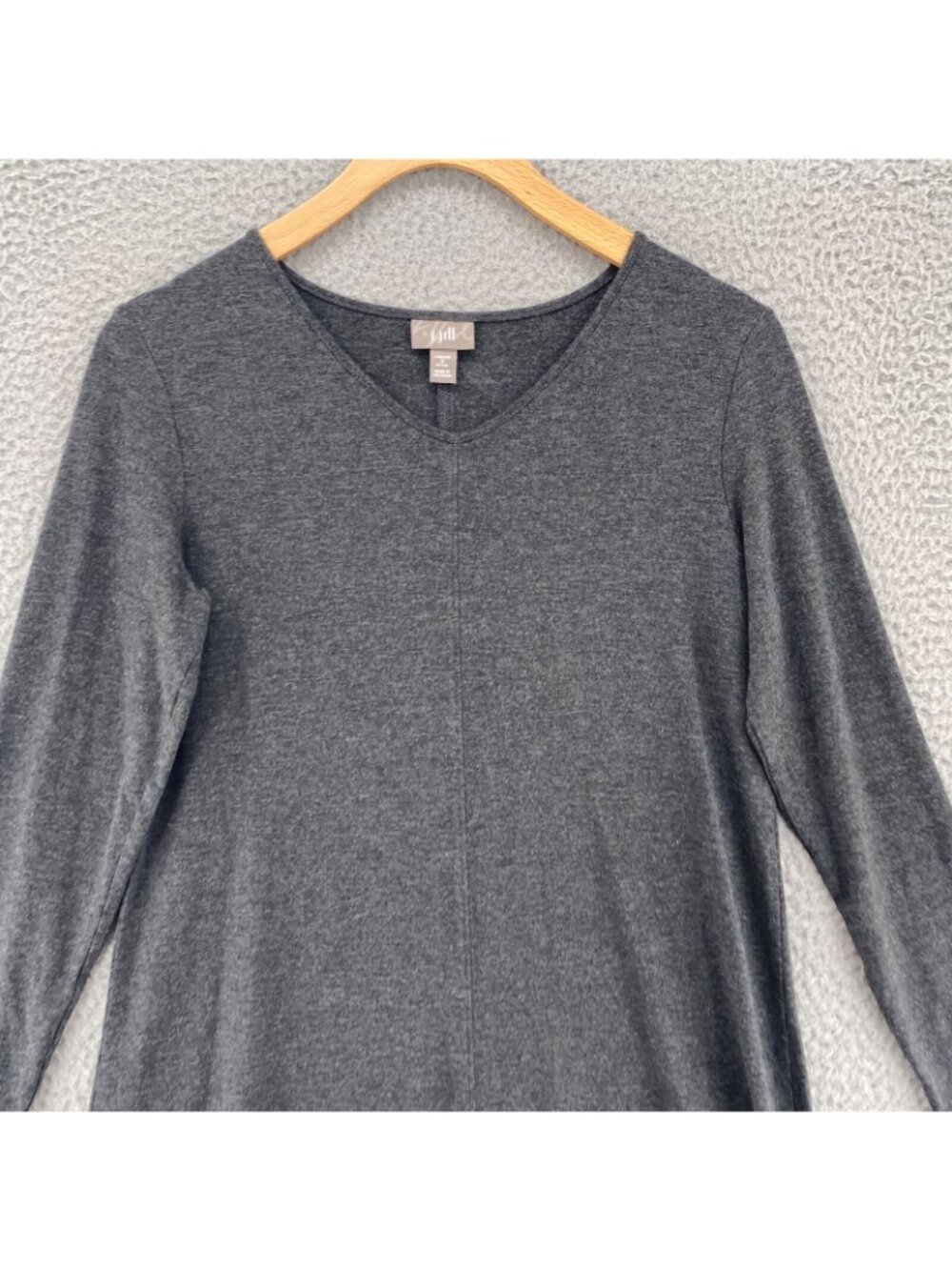 J Jill Dress Womens Small Petite Gray Heather Stretch Knit Tee A Line 3/4 Sleeve - Picture 2 of 10